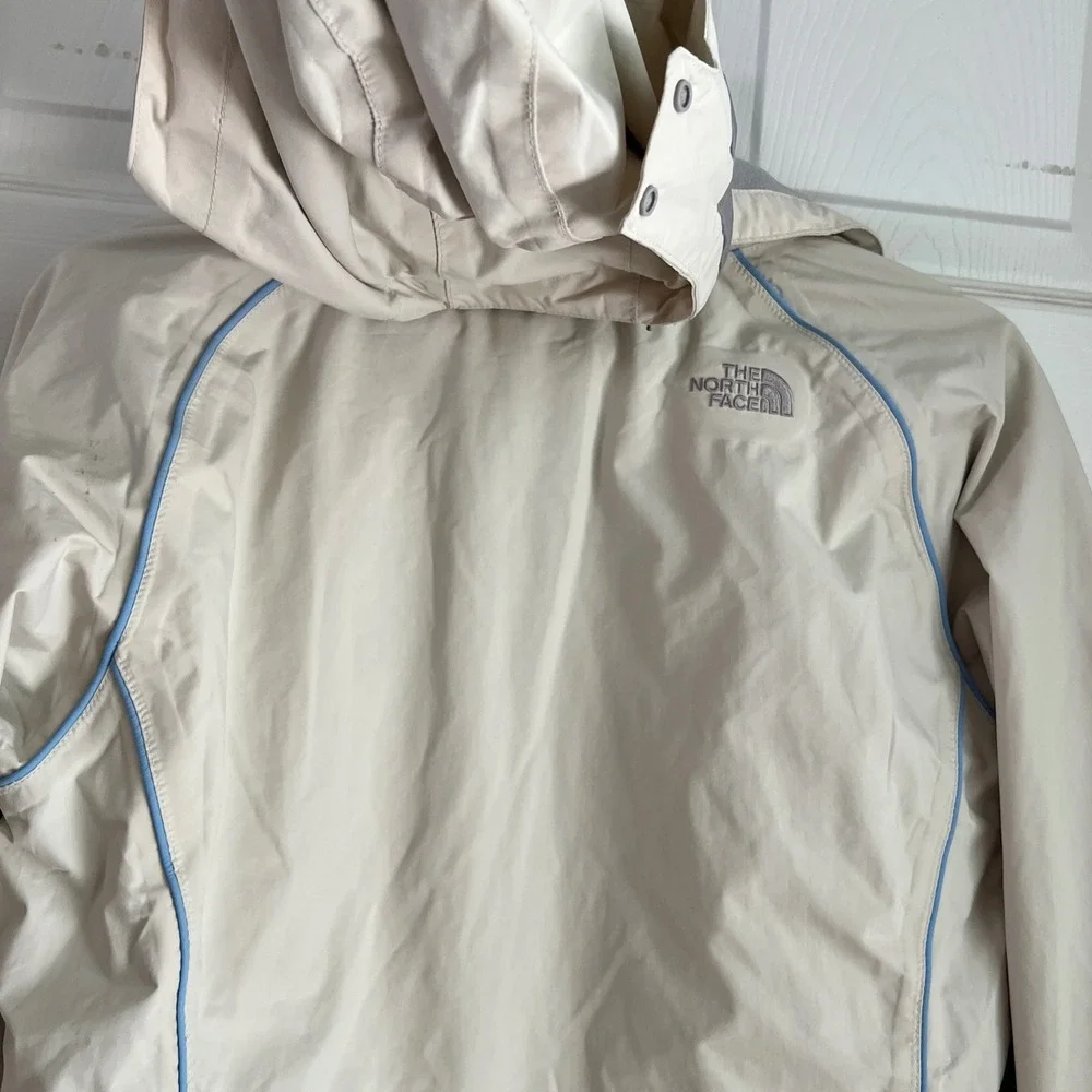 The North Face HyVent Rain Jacket XL Girls Hooded Full Zip Cream Windbreaker